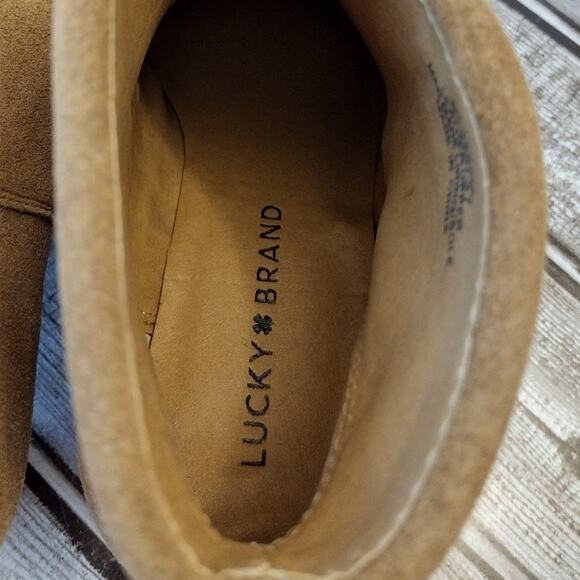 Lucky Brand NWOT Tan Suede Zakina Cuffed Fringe Ankle Boots Cowgirl Western Boho - Picture 8 of 13